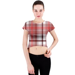 Red Abstract Check Textile Seamless Pattern Crew Neck Crop Top