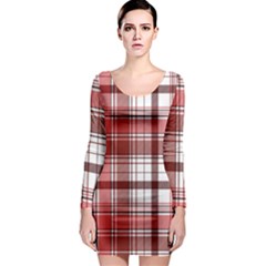 Red Abstract Check Textile Seamless Pattern Long Sleeve Bodycon Dress