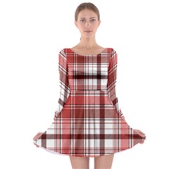 Red Abstract Check Textile Seamless Pattern Long Sleeve Skater Dress