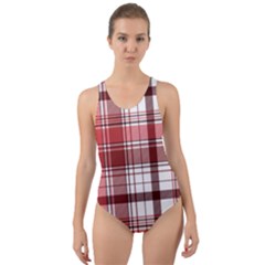 Red Abstract Check Textile Seamless Pattern Cut-out Back One Piece Swimsuit