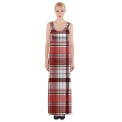 Red Abstract Check Textile Seamless Pattern Thigh Split Maxi Dress