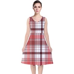 Red Abstract Check Textile Seamless Pattern V-neck Midi Sleeveless Dress  by Wegoenart