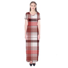 Red Abstract Check Textile Seamless Pattern Short Sleeve Maxi Dress