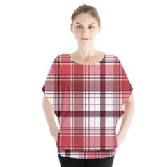 Red Abstract Check Textile Seamless Pattern Batwing Chiffon Blouse