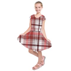 Red Abstract Check Textile Seamless Pattern Kids  Short Sleeve Dress