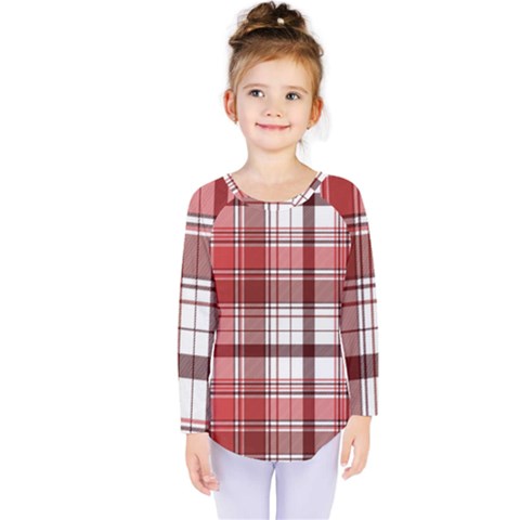 Red Abstract Check Textile Seamless Pattern Kids  Long Sleeve Tee by Wegoenart