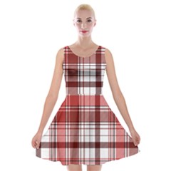 Red Abstract Check Textile Seamless Pattern Velvet Skater Dress by Wegoenart