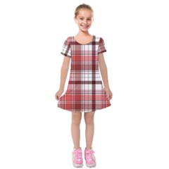 Red Abstract Check Textile Seamless Pattern Kids  Short Sleeve Velvet Dress