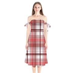 Red Abstract Check Textile Seamless Pattern Shoulder Tie Bardot Midi Dress