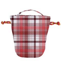 Red Abstract Check Textile Seamless Pattern Drawstring Bucket Bag