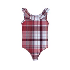 Red Abstract Check Textile Seamless Pattern Kids  Frill Swimsuit