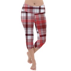 Red Abstract Check Textile Seamless Pattern Lightweight Velour Capri Yoga Leggings