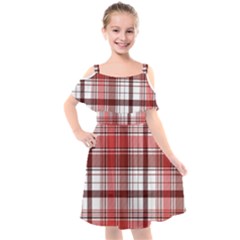 Red Abstract Check Textile Seamless Pattern Kids  Cut Out Shoulders Chiffon Dress by Wegoenart