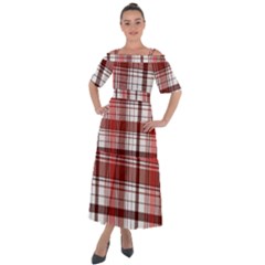 Red Abstract Check Textile Seamless Pattern Shoulder Straps Boho Maxi Dress 