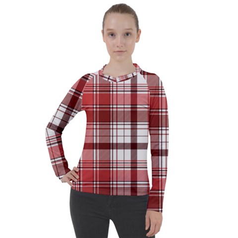 Red Abstract Check Textile Seamless Pattern Women s Pique Long Sleeve Tee by Wegoenart