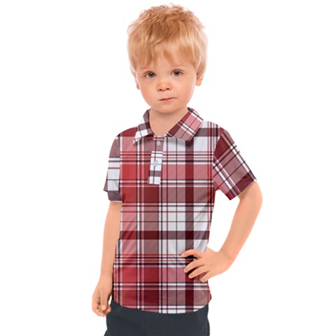 Red Abstract Check Textile Seamless Pattern Kids  Polo Tee by Wegoenart