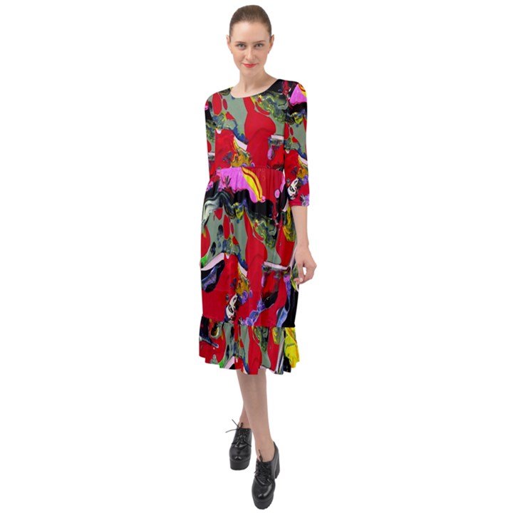 Faberge Chicken 1 2 Ruffle End Midi Chiffon Dress