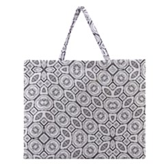 Black And White Baroque Ornate Print Pattern Zipper Large Tote Bag