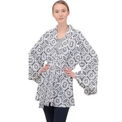 Black And White Baroque Ornate Print Pattern Long Sleeve Velvet Kimono 