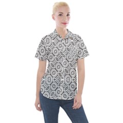 Black And White Baroque Ornate Print Pattern Women s Short Sleeve Pocket Shirt