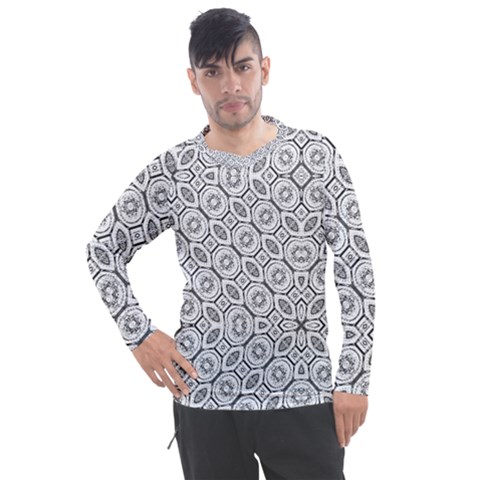 Black And White Baroque Ornate Print Pattern Men s Pique Long Sleeve Tee by dflcprintsclothing