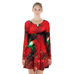 Christmas Tree  1 5 Long Sleeve Velvet V-neck Dress by bestdesignintheworld