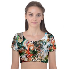 Lilies In A Vase 1 2 Velvet Short Sleeve Crop Top  by bestdesignintheworld