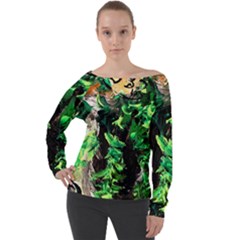 Plants 1 1 Off Shoulder Long Sleeve Velour Top