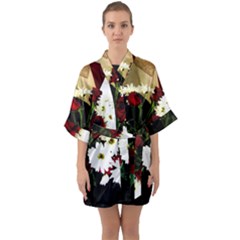 Roses 1 2 Half Sleeve Satin Kimono 