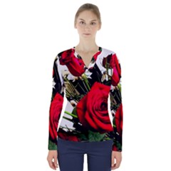 Roses 1 1 V-neck Long Sleeve Top by bestdesignintheworld