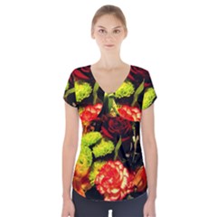 Flowers 1 1 Short Sleeve Front Detail Top by bestdesignintheworld