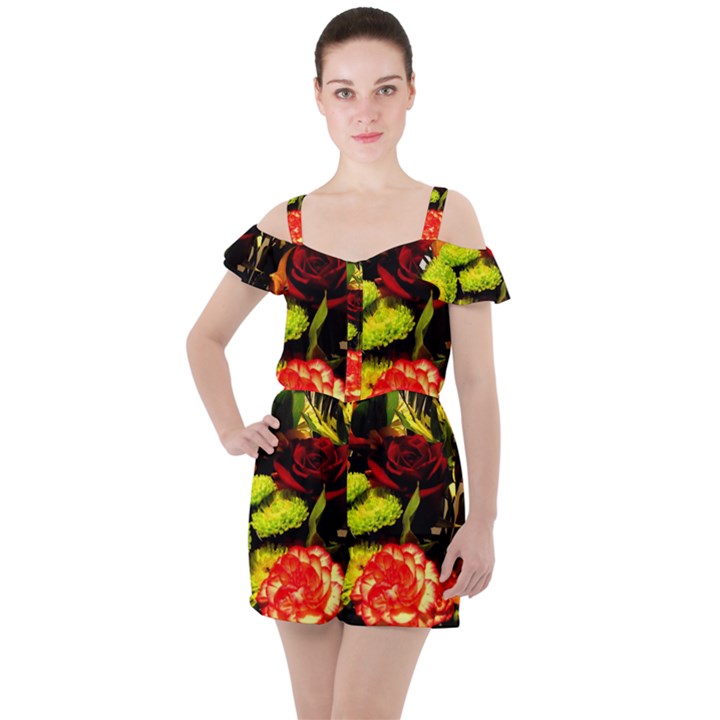 Flowers 1 1 Ruffle Cut Out Chiffon Playsuit