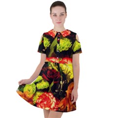 Flowers 1 1 Short Sleeve Shoulder Cut Out Dress  by bestdesignintheworld