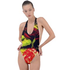 Flowers 1 1 Backless Halter One Piece Swimsuit