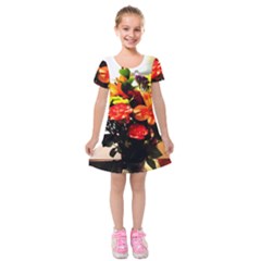 Flowers In A Vase 1 2 Kids  Short Sleeve Velvet Dress by bestdesignintheworld