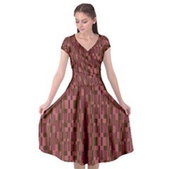 Pink And Brown Pieces Design Cap Sleeve Wrap Front Dress by BePrettily