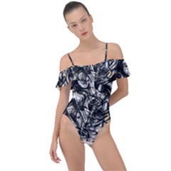 Marble Texture Frill Detail One Piece Swimsuit