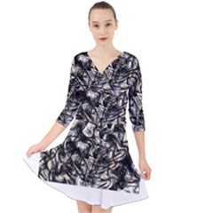 Marble Texture Quarter Sleeve Front Wrap Dress