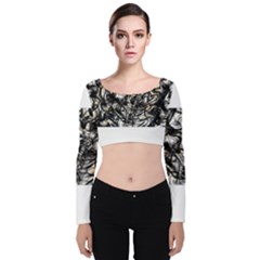 Marble Texture Velvet Long Sleeve Crop Top