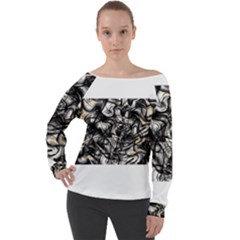 Marble Texture Off Shoulder Long Sleeve Velour Top