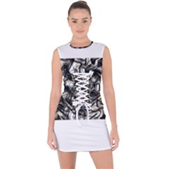 Marble Texture Lace Up Front Bodycon Dress