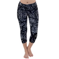 Black And White Dark Abstract Texture Print Capri Winter Leggings 