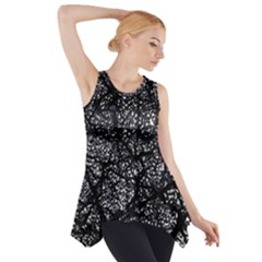 Black And White Dark Abstract Texture Print Side Drop Tank Tunic