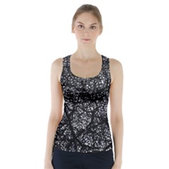 Black And White Dark Abstract Texture Print Racer Back Sports Top