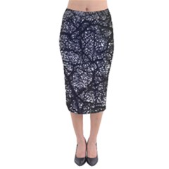 Black And White Dark Abstract Texture Print Velvet Midi Pencil Skirt by dflcprintsclothing