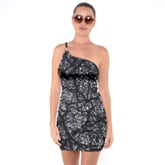 Black And White Dark Abstract Texture Print One Soulder Bodycon Dress by dflcprintsclothing