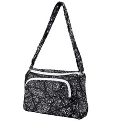 Black And White Dark Abstract Texture Print Front Pocket Crossbody Bag by dflcprintsclothing