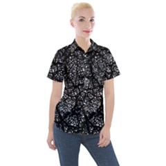 Black And White Dark Abstract Texture Print Women s Short Sleeve Pocket Shirt