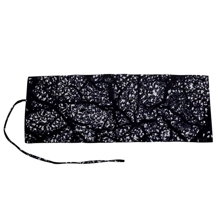 Black And White Dark Abstract Texture Print Roll Up Canvas Pencil Holder (S)