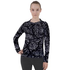 Black And White Dark Abstract Texture Print Women s Pique Long Sleeve Tee